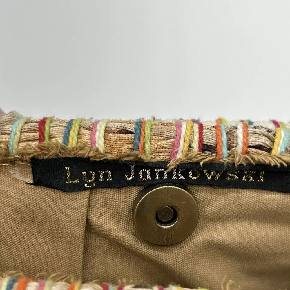 Handmade Lyn Jankowski boho Multicolored‎ fringe Beads Hippie handbag purse Snap